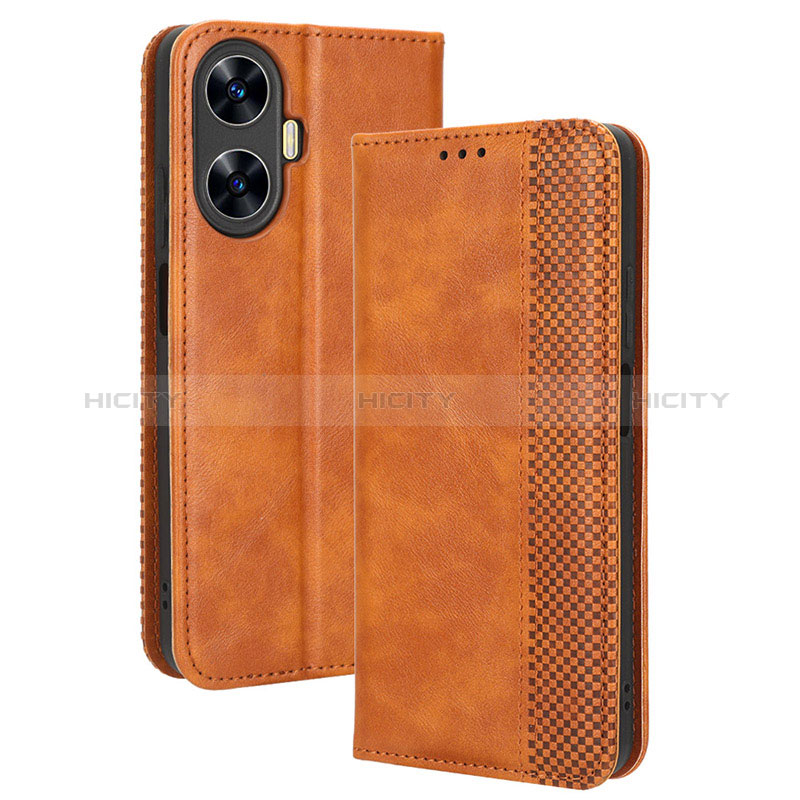 Coque Portefeuille Livre Cuir Etui Clapet BY4 pour Realme C55 Marron Plus