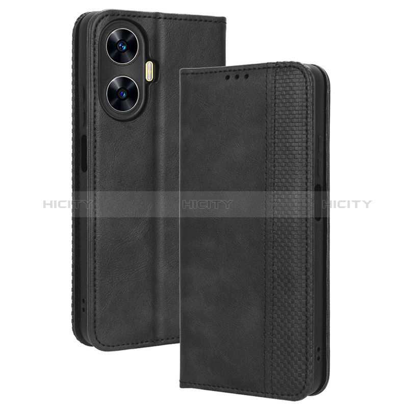 Coque Portefeuille Livre Cuir Etui Clapet BY4 pour Realme C55 Noir Plus