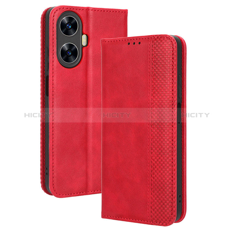 Coque Portefeuille Livre Cuir Etui Clapet BY4 pour Realme C55 Rouge Plus