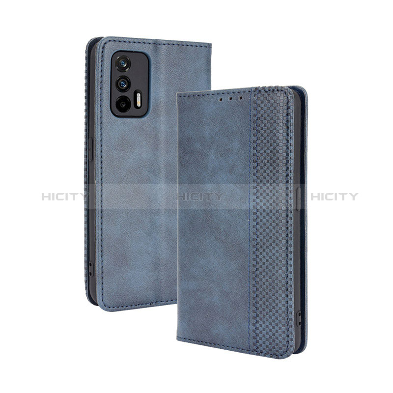 Coque Portefeuille Livre Cuir Etui Clapet BY4 pour Realme GT 5G Bleu Plus