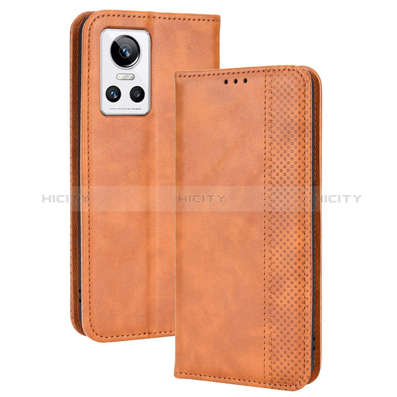 Coque Portefeuille Livre Cuir Etui Clapet BY4 pour Realme GT Neo3 5G Marron Plus