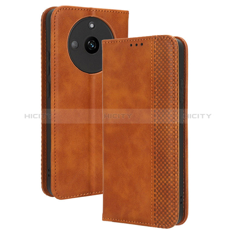 Coque Portefeuille Livre Cuir Etui Clapet BY4 pour Realme Narzo 60 5G Marron Plus