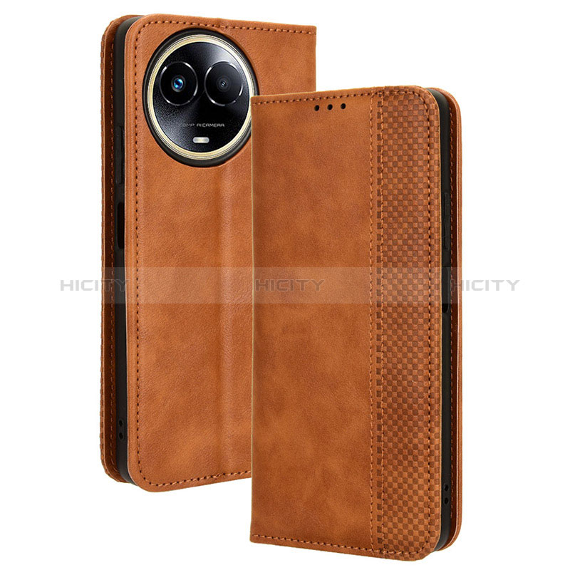 Coque Portefeuille Livre Cuir Etui Clapet BY4 pour Realme Narzo 60x 5G Marron Plus