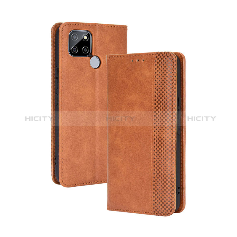 Coque Portefeuille Livre Cuir Etui Clapet BY4 pour Realme V3 5G Marron Plus