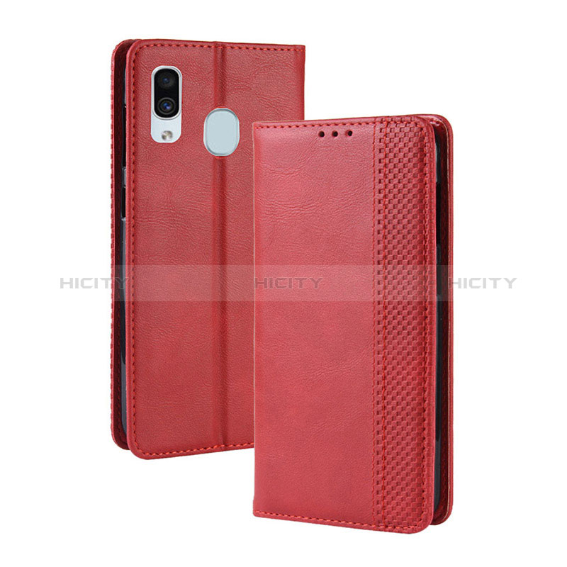 Coque Portefeuille Livre Cuir Etui Clapet BY4 pour Samsung Galaxy A20 Rouge Plus