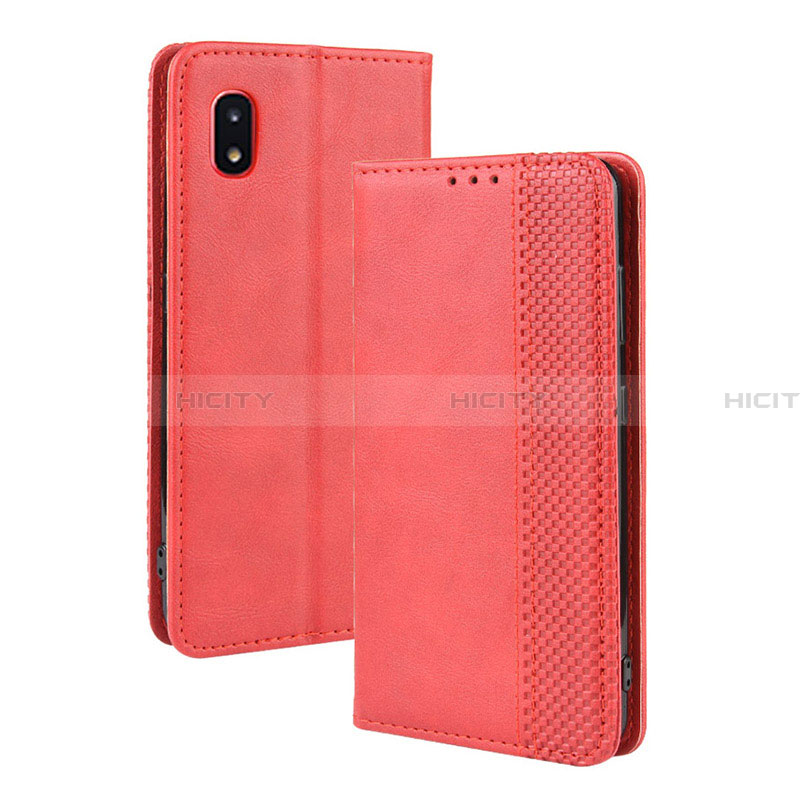 Coque Portefeuille Livre Cuir Etui Clapet BY4 pour Samsung Galaxy A21 SC-42A Rouge Plus