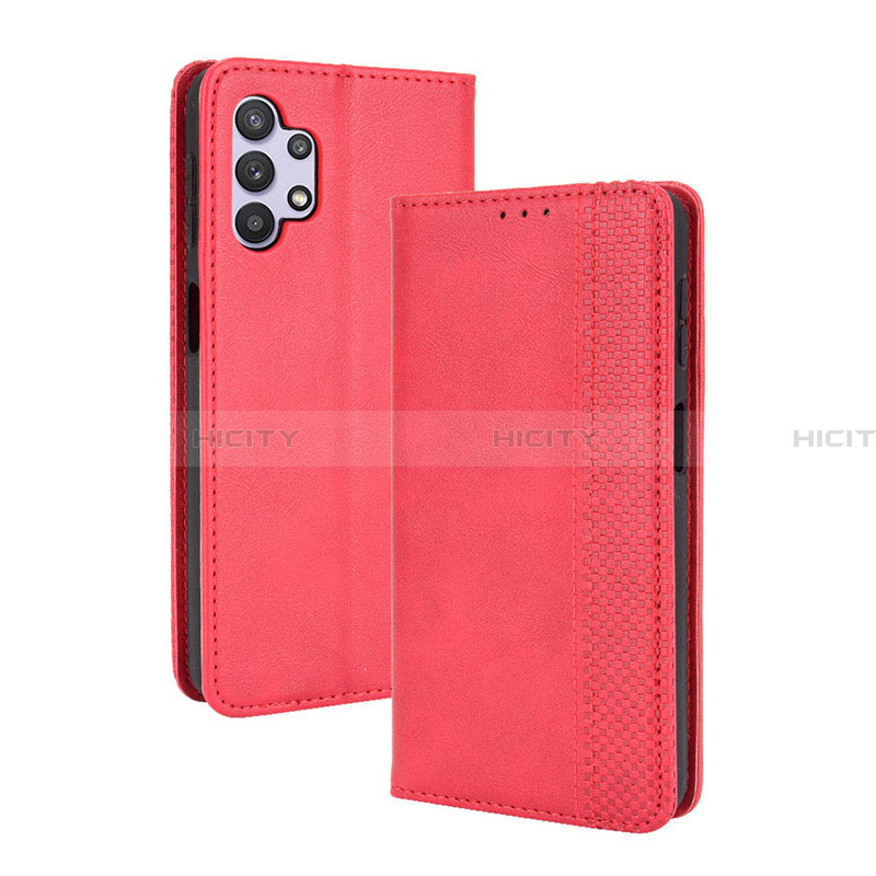 Coque Portefeuille Livre Cuir Etui Clapet BY4 pour Samsung Galaxy A32 4G Rouge Plus