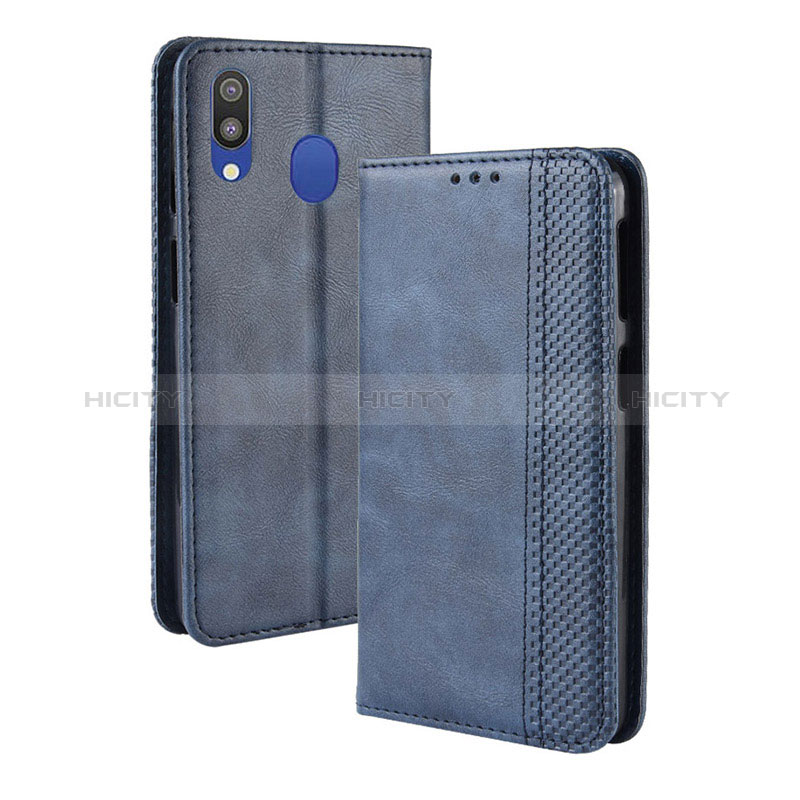 Coque Portefeuille Livre Cuir Etui Clapet BY4 pour Samsung Galaxy M20 Bleu Plus