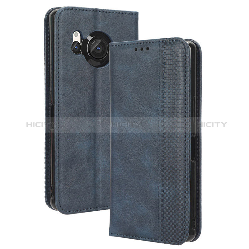 Coque Portefeuille Livre Cuir Etui Clapet BY4 pour Sharp Aquos R8 Bleu Plus