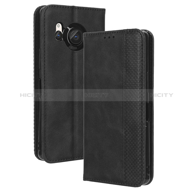 Coque Portefeuille Livre Cuir Etui Clapet BY4 pour Sharp Aquos R8 Noir Plus