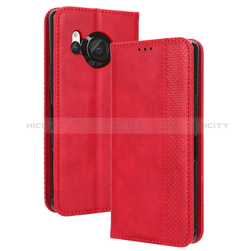 Coque Portefeuille Livre Cuir Etui Clapet BY4 pour Sharp Aquos R8 Rouge Plus