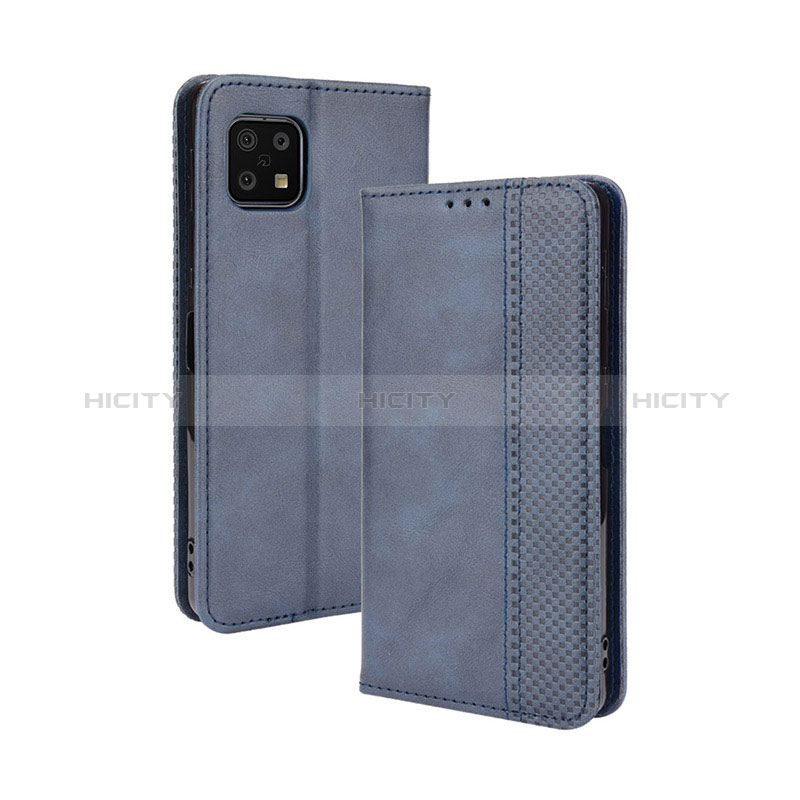 Coque Portefeuille Livre Cuir Etui Clapet BY4 pour Sharp Aquos Sense6s Bleu Plus