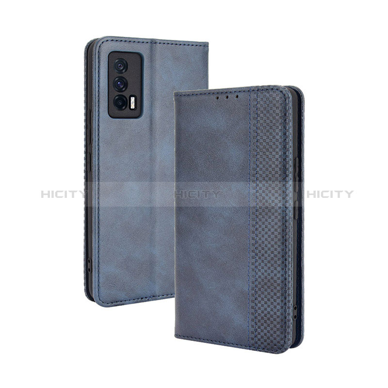 Coque Portefeuille Livre Cuir Etui Clapet BY4 pour Vivo iQOO 7 India 5G Bleu Plus