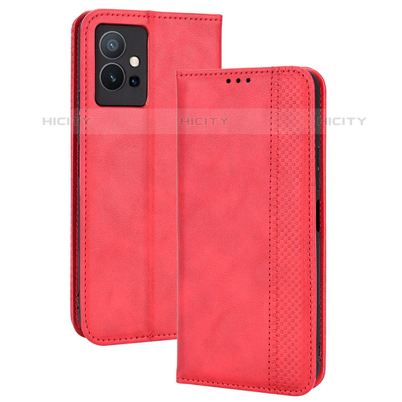 Coque Portefeuille Livre Cuir Etui Clapet BY4 pour Vivo iQOO Z6 5G Rouge Plus