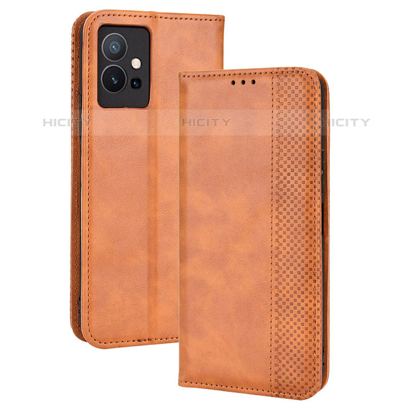 Coque Portefeuille Livre Cuir Etui Clapet BY4 pour Vivo T1 5G India Marron Plus