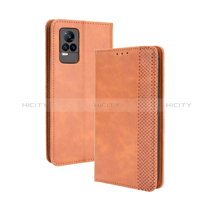 Coque Portefeuille Livre Cuir Etui Clapet BY4 pour Vivo V21e 4G Marron Plus