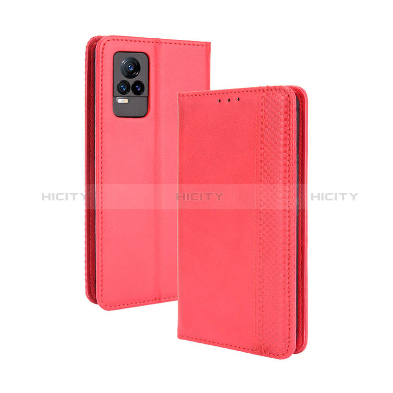 Coque Portefeuille Livre Cuir Etui Clapet BY4 pour Vivo V21e 4G Rouge Plus