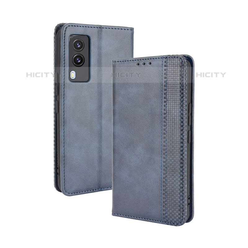 Coque Portefeuille Livre Cuir Etui Clapet BY4 pour Vivo V21e 5G Bleu Plus