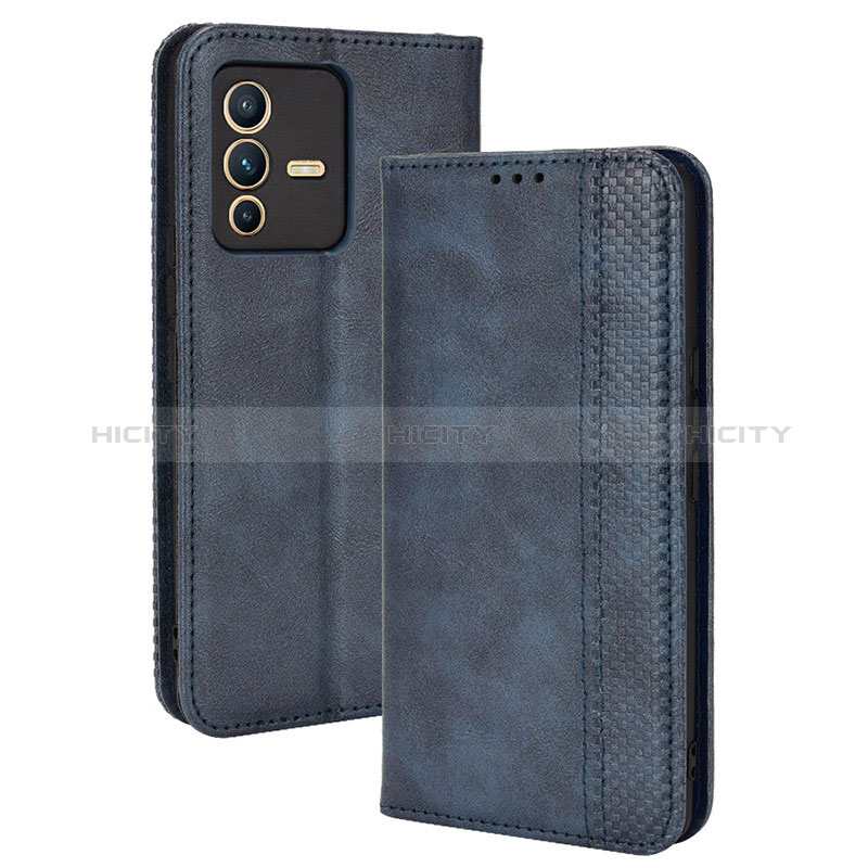 Coque Portefeuille Livre Cuir Etui Clapet BY4 pour Vivo V23 5G Bleu Plus