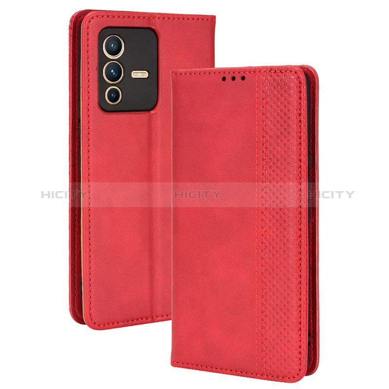 Coque Portefeuille Livre Cuir Etui Clapet BY4 pour Vivo V23 5G Rouge Plus