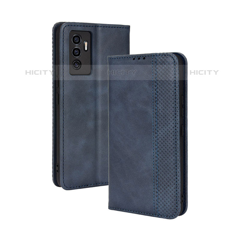 Coque Portefeuille Livre Cuir Etui Clapet BY4 pour Vivo V23e 5G Bleu Plus