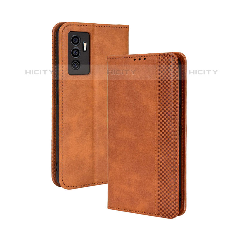 Coque Portefeuille Livre Cuir Etui Clapet BY4 pour Vivo V23e 5G Marron Plus