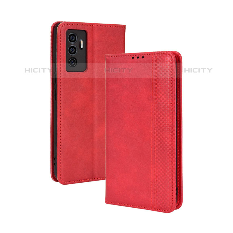 Coque Portefeuille Livre Cuir Etui Clapet BY4 pour Vivo V23e 5G Rouge Plus