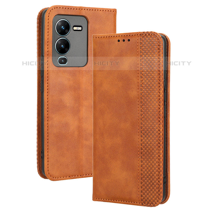 Coque Portefeuille Livre Cuir Etui Clapet BY4 pour Vivo V25 Pro 5G Marron Plus