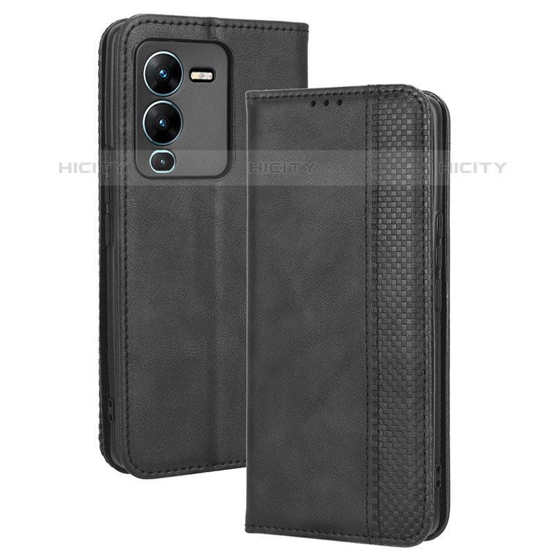 Coque Portefeuille Livre Cuir Etui Clapet BY4 pour Vivo V25 Pro 5G Noir Plus