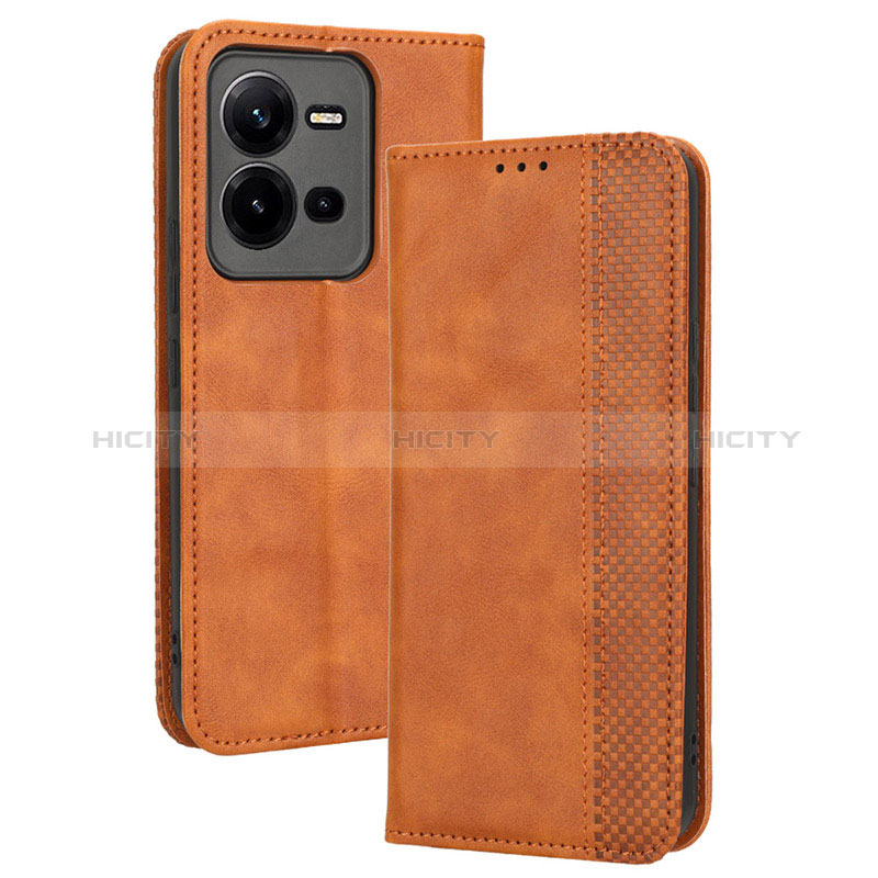 Coque Portefeuille Livre Cuir Etui Clapet BY4 pour Vivo V25e Marron Plus