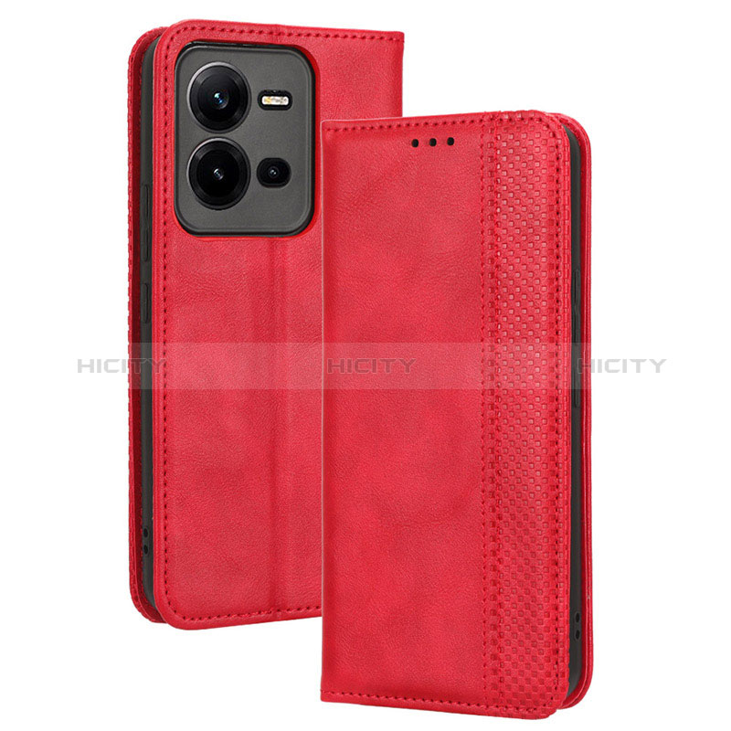 Coque Portefeuille Livre Cuir Etui Clapet BY4 pour Vivo V25e Rouge Plus