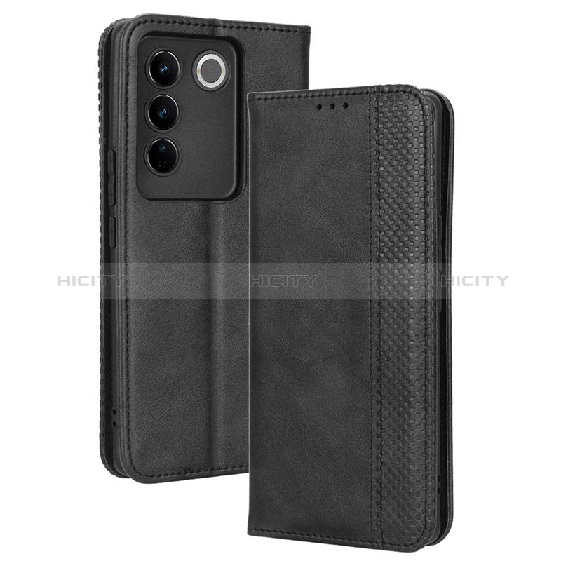 Coque Portefeuille Livre Cuir Etui Clapet BY4 pour Vivo V27 5G Noir Plus