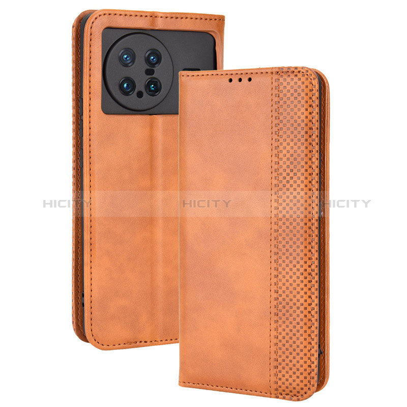 Coque Portefeuille Livre Cuir Etui Clapet BY4 pour Vivo X Note Marron Plus