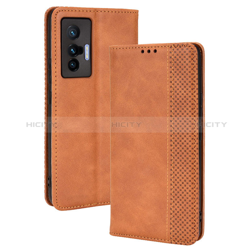 Coque Portefeuille Livre Cuir Etui Clapet BY4 pour Vivo X70 5G Marron Plus