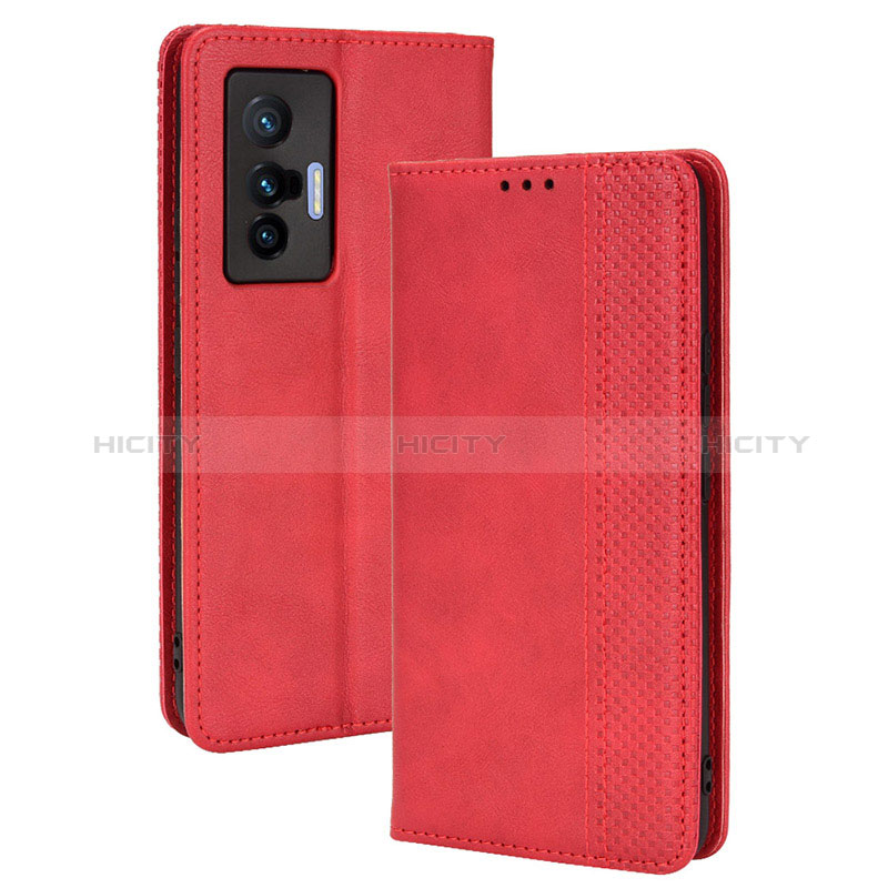 Coque Portefeuille Livre Cuir Etui Clapet BY4 pour Vivo X70 5G Rouge Plus