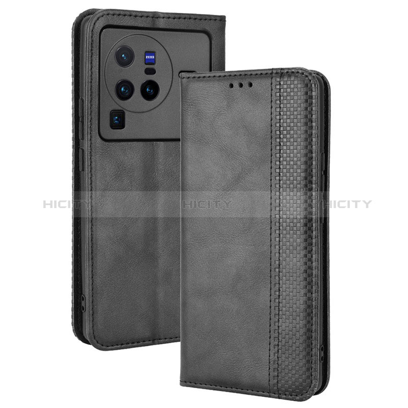 Coque Portefeuille Livre Cuir Etui Clapet BY4 pour Vivo X80 Pro 5G Noir Plus