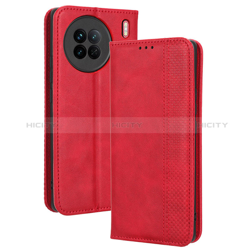 Coque Portefeuille Livre Cuir Etui Clapet BY4 pour Vivo X90 5G Rouge Plus