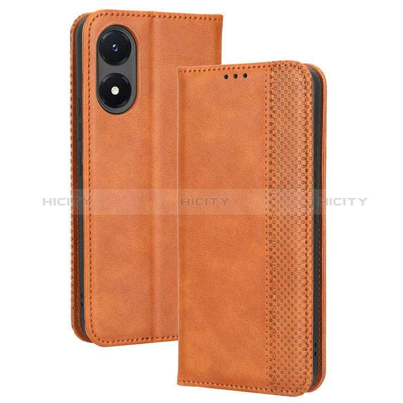 Coque Portefeuille Livre Cuir Etui Clapet BY4 pour Vivo Y02S Marron Plus