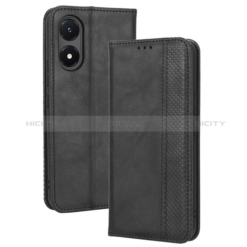 Coque Portefeuille Livre Cuir Etui Clapet BY4 pour Vivo Y02S Noir Plus