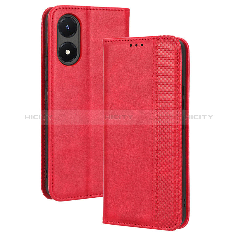 Coque Portefeuille Livre Cuir Etui Clapet BY4 pour Vivo Y02S Rouge Plus