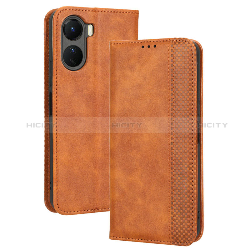 Coque Portefeuille Livre Cuir Etui Clapet BY4 pour Vivo Y16 Marron Plus