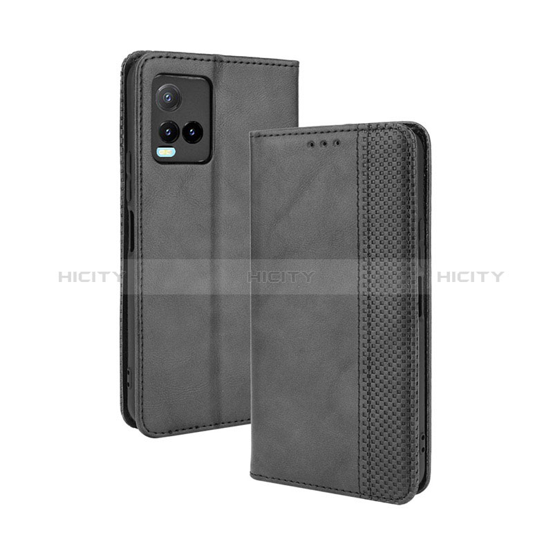 Coque Portefeuille Livre Cuir Etui Clapet BY4 pour Vivo Y21a Noir Plus