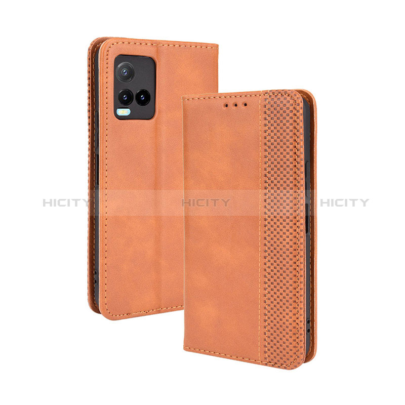 Coque Portefeuille Livre Cuir Etui Clapet BY4 pour Vivo Y21e Marron Plus