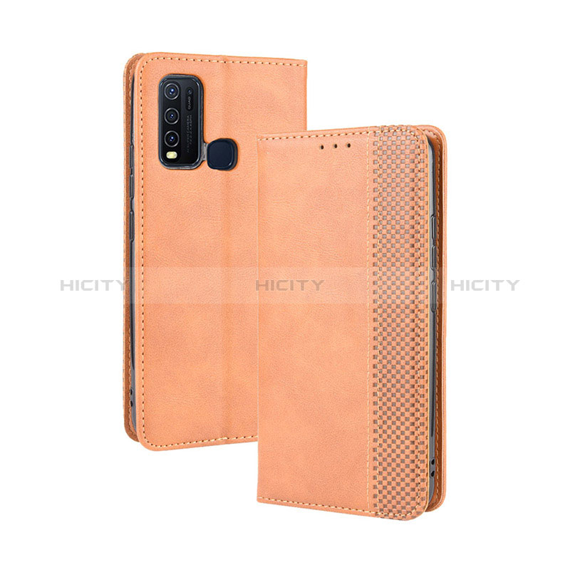 Coque Portefeuille Livre Cuir Etui Clapet BY4 pour Vivo Y50 Marron Plus