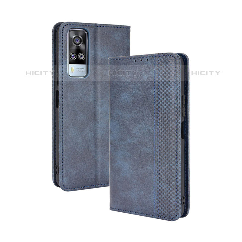 Coque Portefeuille Livre Cuir Etui Clapet BY4 pour Vivo Y51A Bleu Plus