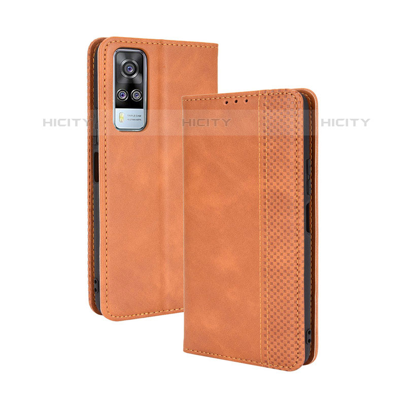 Coque Portefeuille Livre Cuir Etui Clapet BY4 pour Vivo Y51A Marron Plus