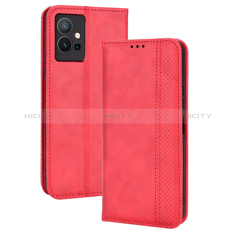 Coque Portefeuille Livre Cuir Etui Clapet BY4 pour Vivo Y52t 5G Rouge Plus