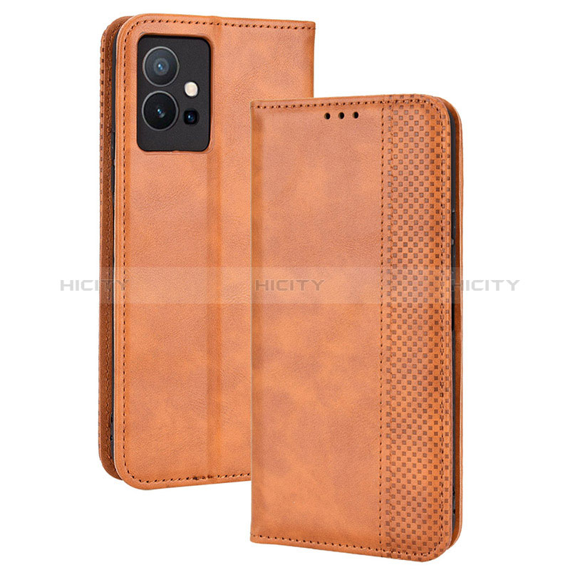 Coque Portefeuille Livre Cuir Etui Clapet BY4 pour Vivo Y55s 5G Marron Plus