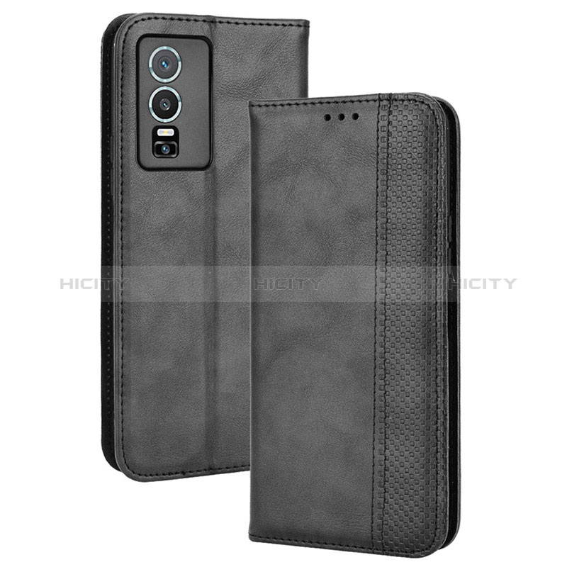 Coque Portefeuille Livre Cuir Etui Clapet BY4 pour Vivo Y76 5G Noir Plus