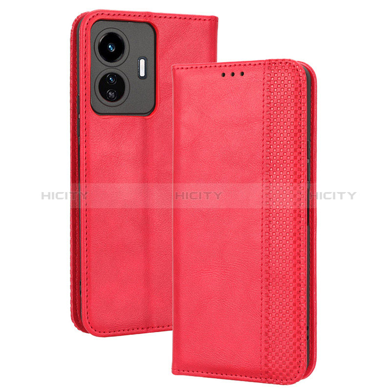 Coque Portefeuille Livre Cuir Etui Clapet BY4 pour Vivo Y77e 5G Rouge Plus